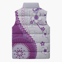 Bula Fiji Sleeveless Puffer Jacket Violet Plumeria Masi Tapa Pattern LT05 - Polynesian Pride