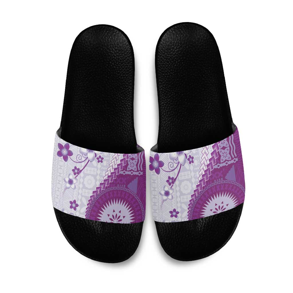Bula Fiji Slide Sandals Violet Plumeria Masi Tapa Pattern LT05 Violet - Polynesian Pride