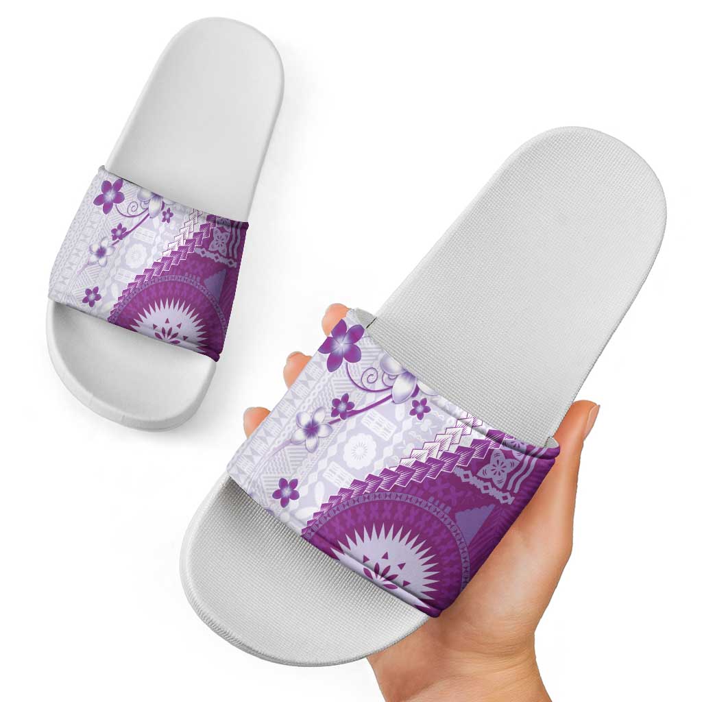 Bula Fiji Slide Sandals Violet Plumeria Masi Tapa Pattern LT05 - Polynesian Pride