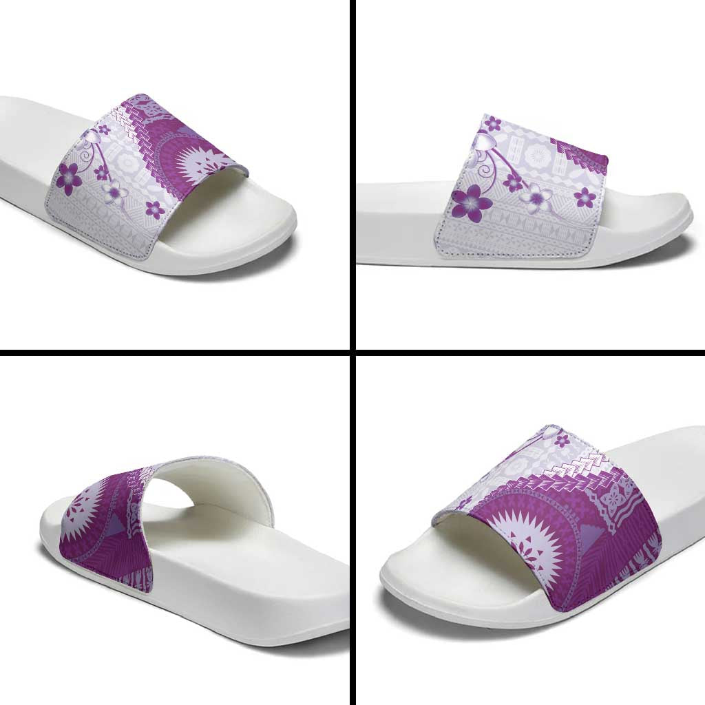 Bula Fiji Slide Sandals Violet Plumeria Masi Tapa Pattern LT05 - Polynesian Pride
