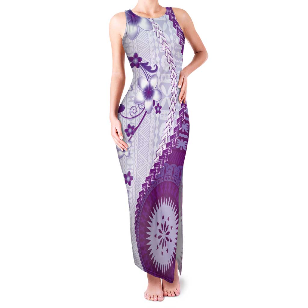 Bula Fiji Tank Maxi Dress Violet Plumeria Masi Tapa Pattern LT05 Women Violet - Polynesian Pride