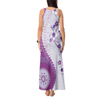 Bula Fiji Tank Maxi Dress Violet Plumeria Masi Tapa Pattern LT05 - Polynesian Pride