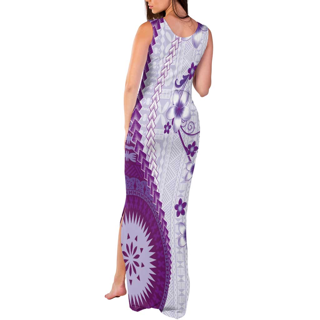 Bula Fiji Tank Maxi Dress Violet Plumeria Masi Tapa Pattern LT05 - Polynesian Pride