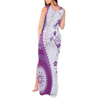 Bula Fiji Tank Maxi Dress Violet Plumeria Masi Tapa Pattern LT05 - Polynesian Pride