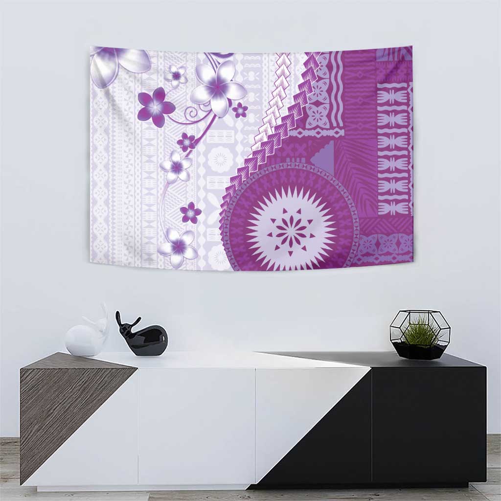 Bula Fiji Tapestry Violet Plumeria Masi Tapa Pattern LT05 - Polynesian Pride