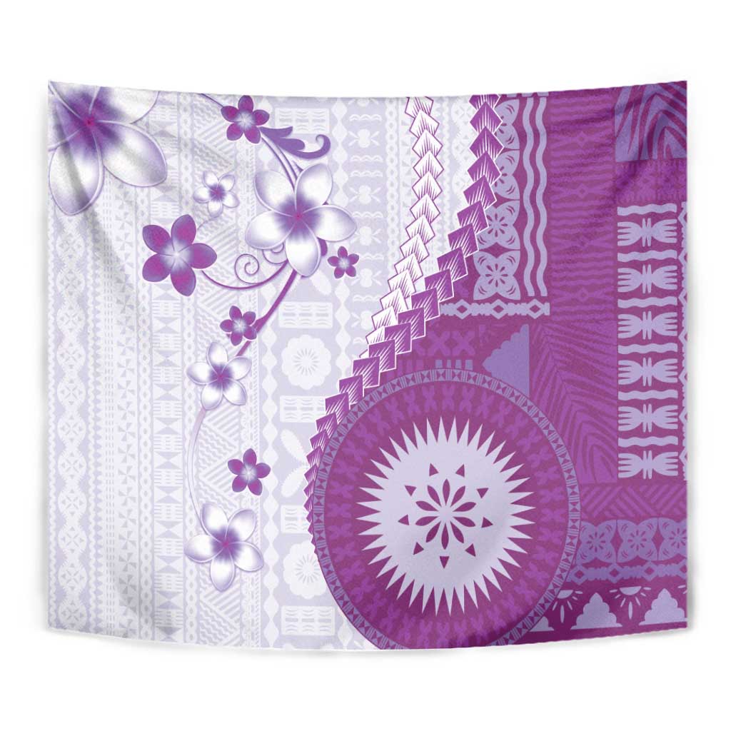 Bula Fiji Tapestry Violet Plumeria Masi Tapa Pattern LT05 - Polynesian Pride