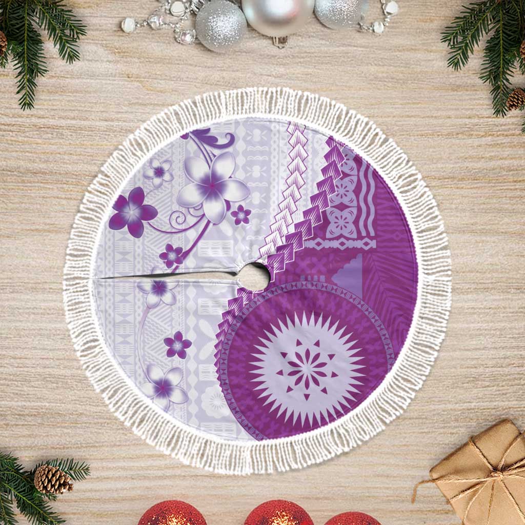 Bula Fiji Tree Skirt Violet Plumeria Masi Tapa Pattern LT05 Fringed Violet - Polynesian Pride