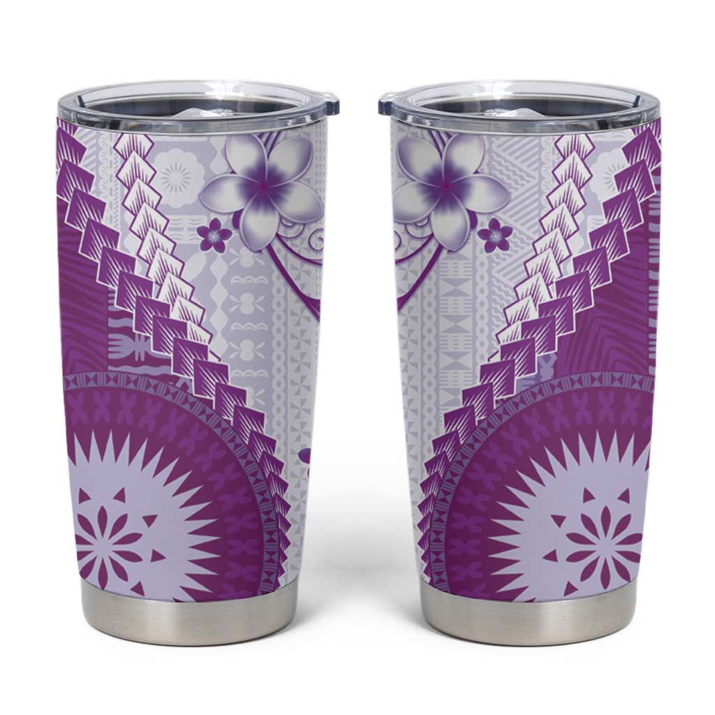 Bula Fiji Tumbler Cup Violet Plumeria Masi Tapa Pattern LT05 Violet - Polynesian Pride