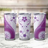 Bula Fiji Tumbler Cup Violet Plumeria Masi Tapa Pattern LT05 - Polynesian Pride