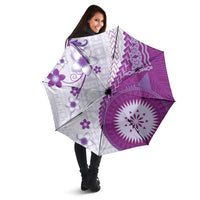 Bula Fiji Umbrella Violet Plumeria Masi Tapa Pattern LT05 - Polynesian Pride