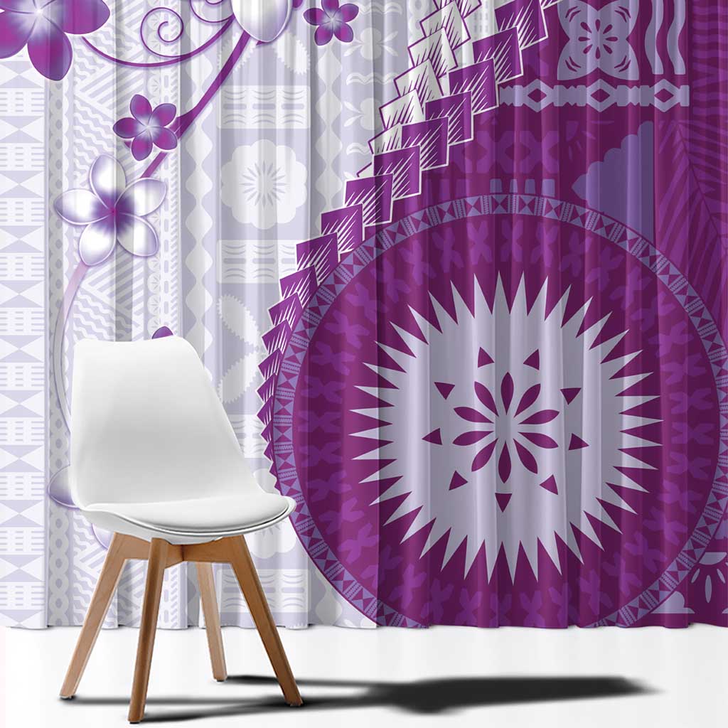 Bula Fiji Window Curtain Violet Plumeria Masi Tapa Pattern LT05 - Polynesian Pride