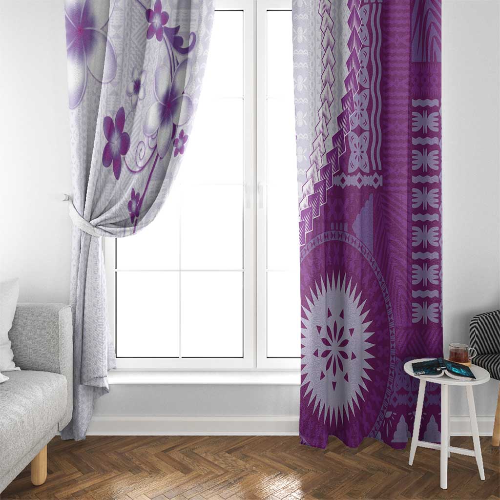 Bula Fiji Window Curtain Violet Plumeria Masi Tapa Pattern LT05 - Polynesian Pride