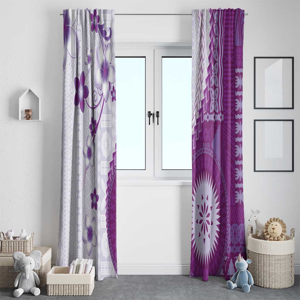Bula Fiji Window Curtain Violet Plumeria Masi Tapa Pattern LT05 - Polynesian Pride