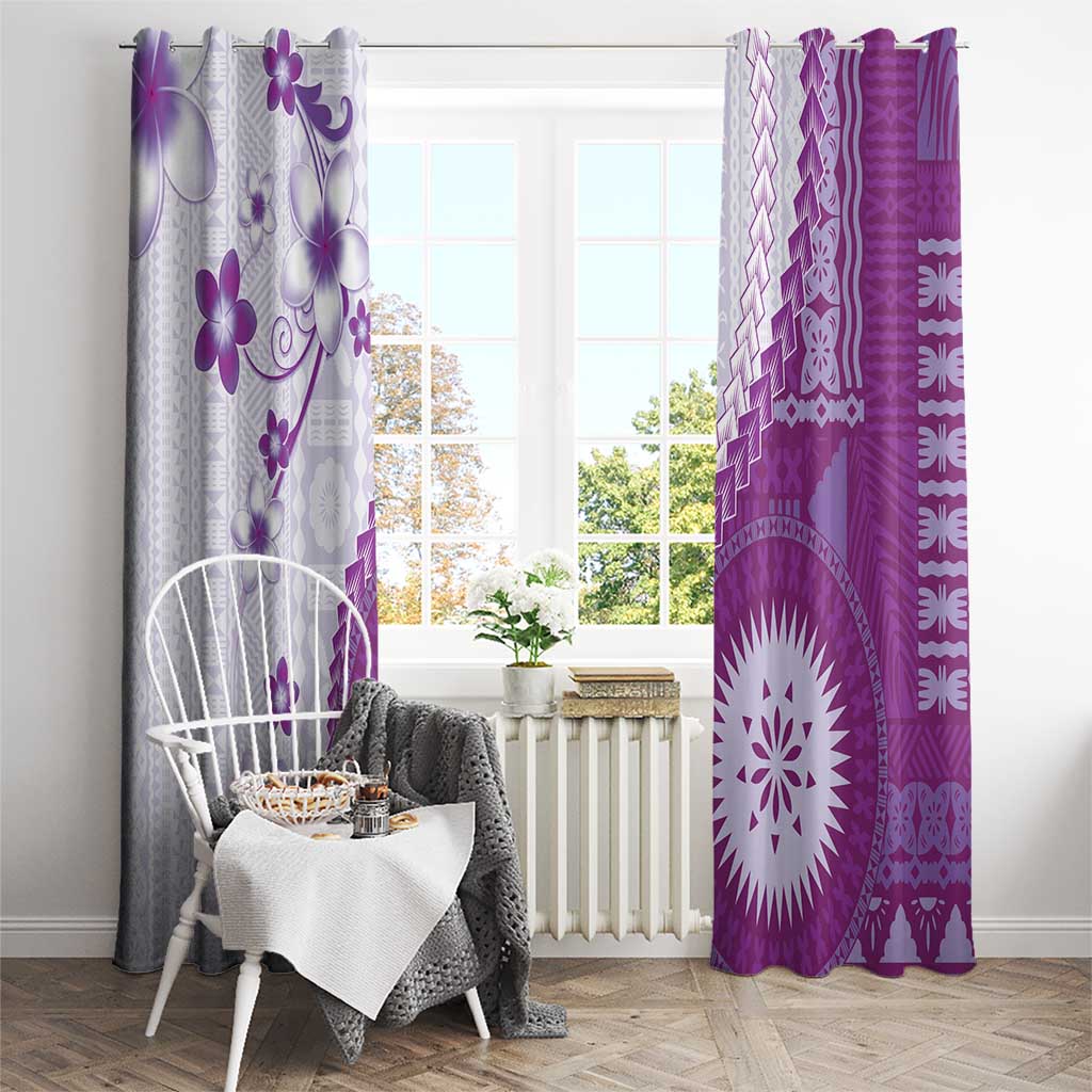 Bula Fiji Window Curtain Violet Plumeria Masi Tapa Pattern LT05 - Polynesian Pride