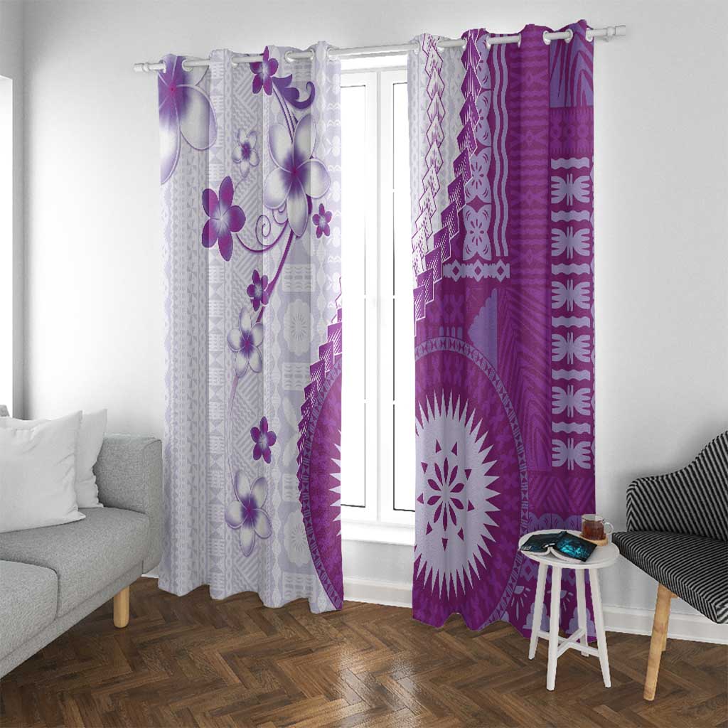 Bula Fiji Window Curtain Violet Plumeria Masi Tapa Pattern LT05 With Grommets Violet - Polynesian Pride