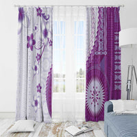 Bula Fiji Window Curtain Violet Plumeria Masi Tapa Pattern LT05 - Polynesian Pride