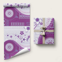 Bula Fiji Wrapping Paper Violet Plumeria Masi Tapa Pattern