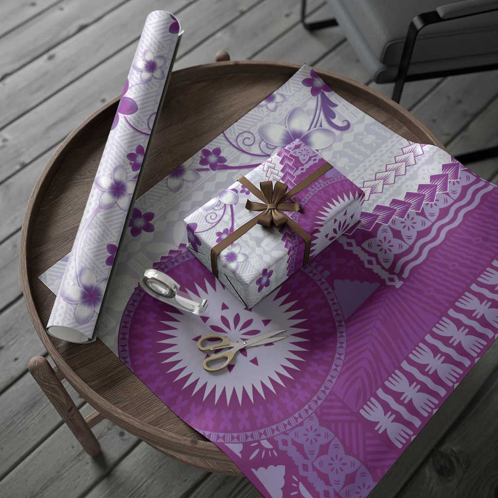Bula Fiji Wrapping Paper Violet Plumeria Masi Tapa Pattern