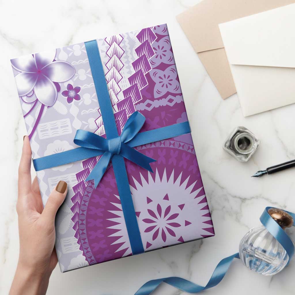 Bula Fiji Wrapping Paper Violet Plumeria Masi Tapa Pattern