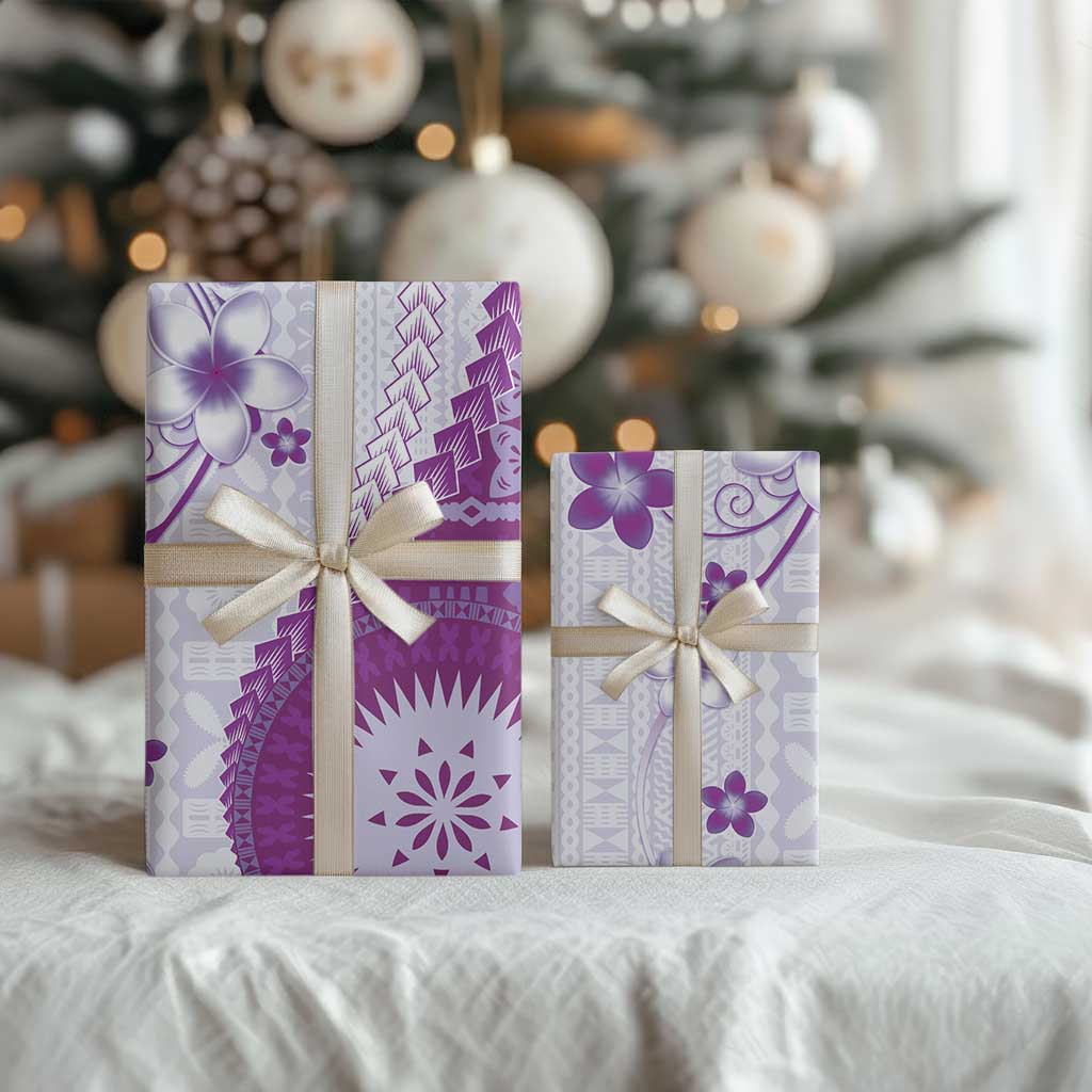Bula Fiji Wrapping Paper Violet Plumeria Masi Tapa Pattern