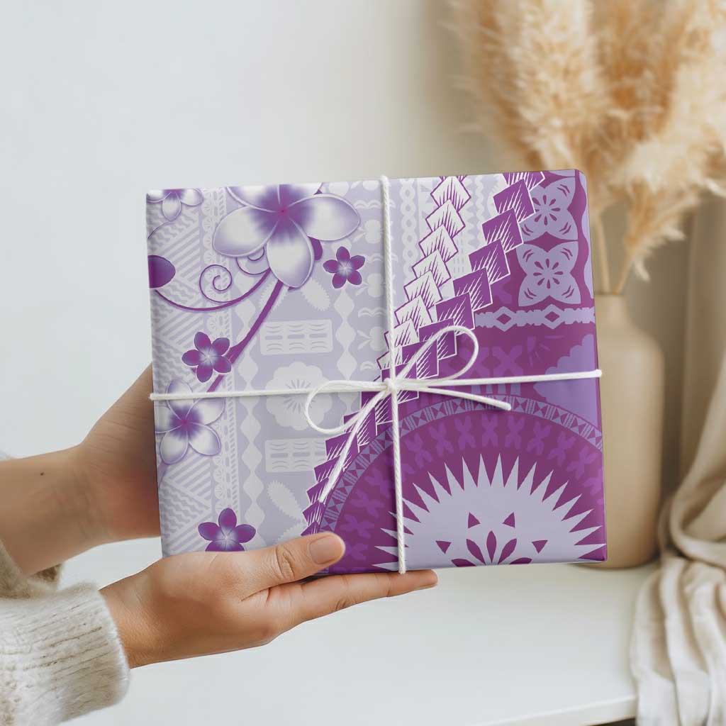 Bula Fiji Wrapping Paper Violet Plumeria Masi Tapa Pattern