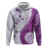 Bula Fiji Zip Hoodie Violet Plumeria Masi Tapa Pattern LT05 Pullover Hoodie Violet - Polynesian Pride
