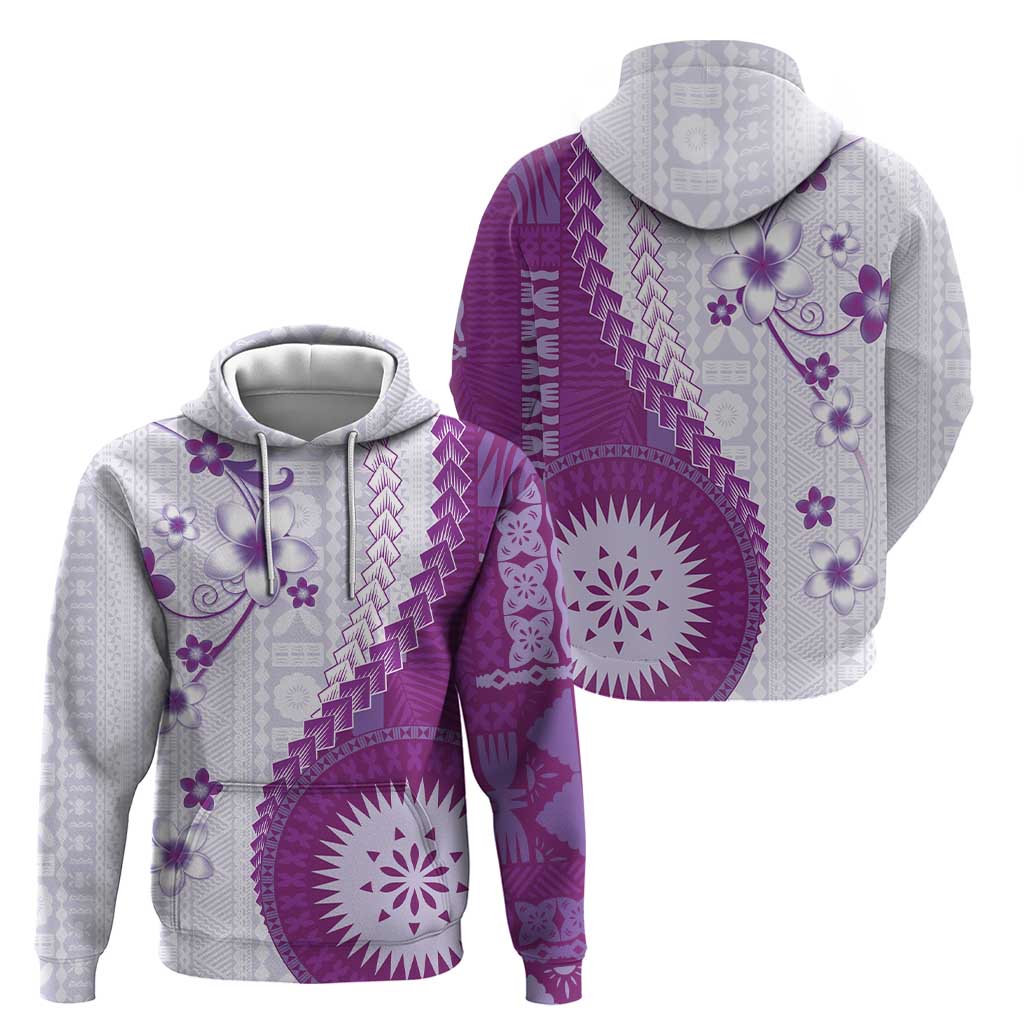 Bula Fiji Zip Hoodie Violet Plumeria Masi Tapa Pattern LT05 - Polynesian Pride