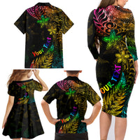 Personalised New Zealand Wellington Pride Family Matching Long Sleeve Bodycon Dress and Hawaiian Shirt Rainbow Silver Fern Paua Shell LT05 - Polynesian Pride