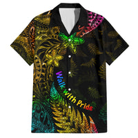 Personalised New Zealand Wellington Pride Family Matching Long Sleeve Bodycon Dress and Hawaiian Shirt Rainbow Silver Fern Paua Shell LT05 Dad's Shirt - Short Sleeve Black - Polynesian Pride