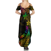 Personalised New Zealand Wellington Pride Summer Maxi Dress Rainbow Silver Fern Paua Shell LT05 - Polynesian Pride