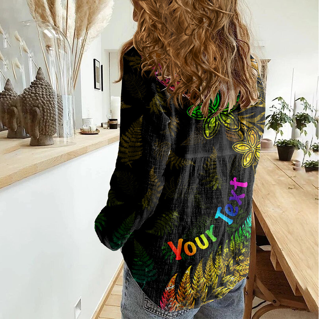 Personalised New Zealand Wellington Pride Women Casual Shirt Rainbow Silver Fern Paua Shell LT05 - Polynesian Pride