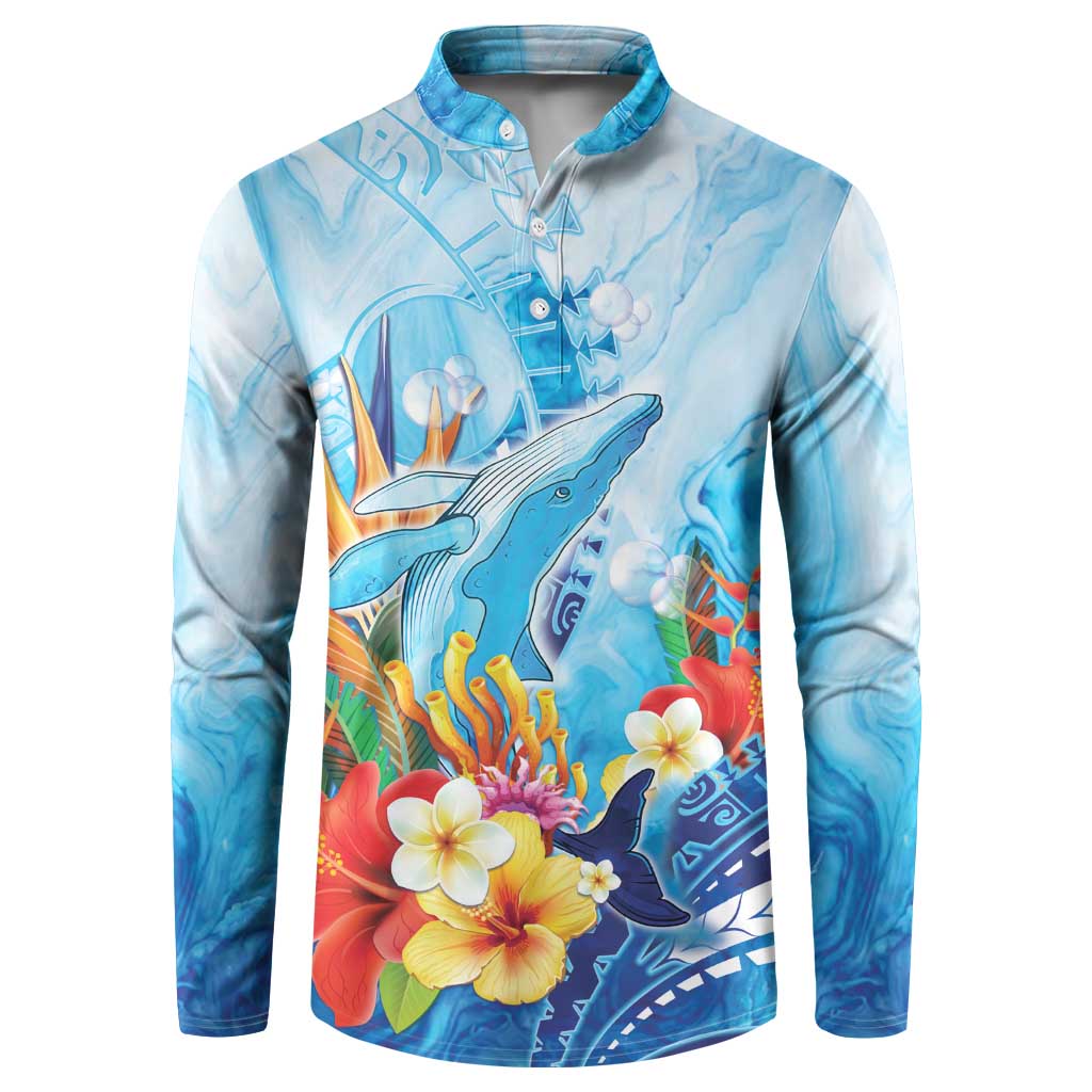 Polynesia Humpback Whale Button Sweatshirt Ocean Style LT05 Blue - Polynesian Pride