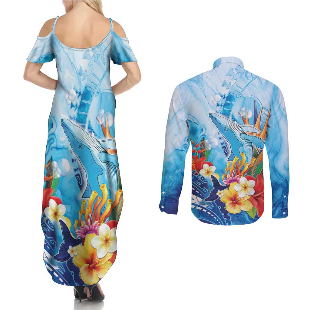 Polynesia Humpback Whale Couples Matching Summer Maxi Dress and Long Sleeve Button Shirt Ocean Style LT05 - Polynesian Pride