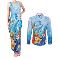 Polynesia Humpback Whale Couples Matching Tank Maxi Dress and Long Sleeve Button Shirt Ocean Style