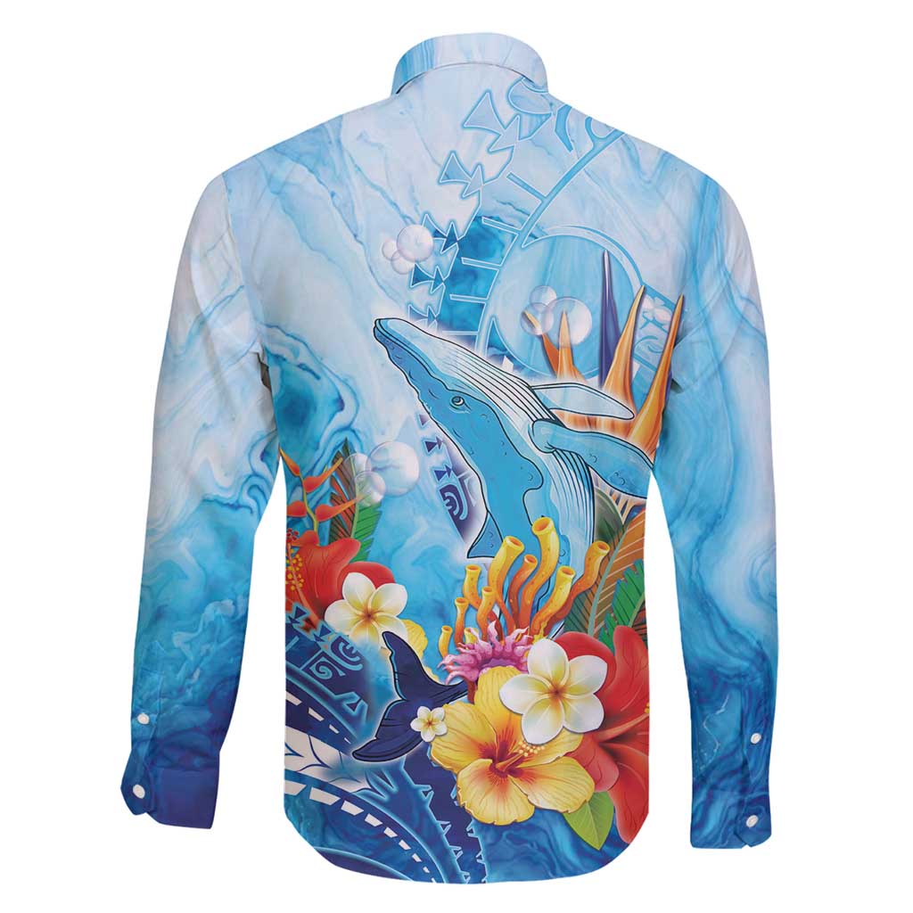 Polynesia Humpback Whale Family Matching Long Sleeve Bodycon Dress and Hawaiian Shirt Ocean Style LT05 - Polynesian Pride