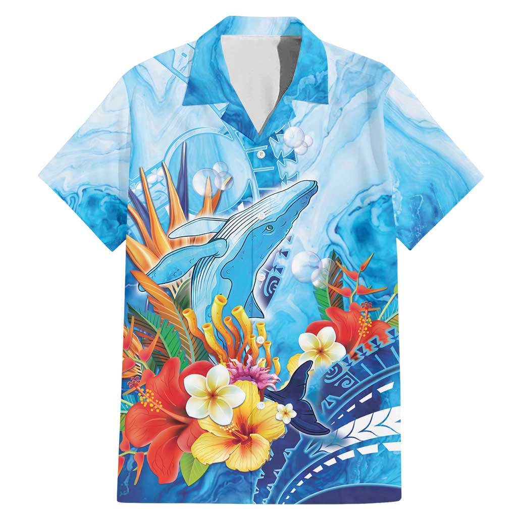 Polynesia Humpback Whale Family Matching Mermaid Dress and Hawaiian Shirt Ocean Style LT05 Dad's Shirt - Short Sleeve Blue - Polynesian Pride
