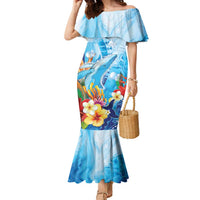 Polynesia Humpback Whale Family Matching Mermaid Dress and Hawaiian Shirt Ocean Style LT05 Mom's Dress Blue - Polynesian Pride