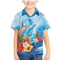 Polynesia Humpback Whale Family Matching Mermaid Dress and Hawaiian Shirt Ocean Style LT05 Son's Shirt Blue - Polynesian Pride