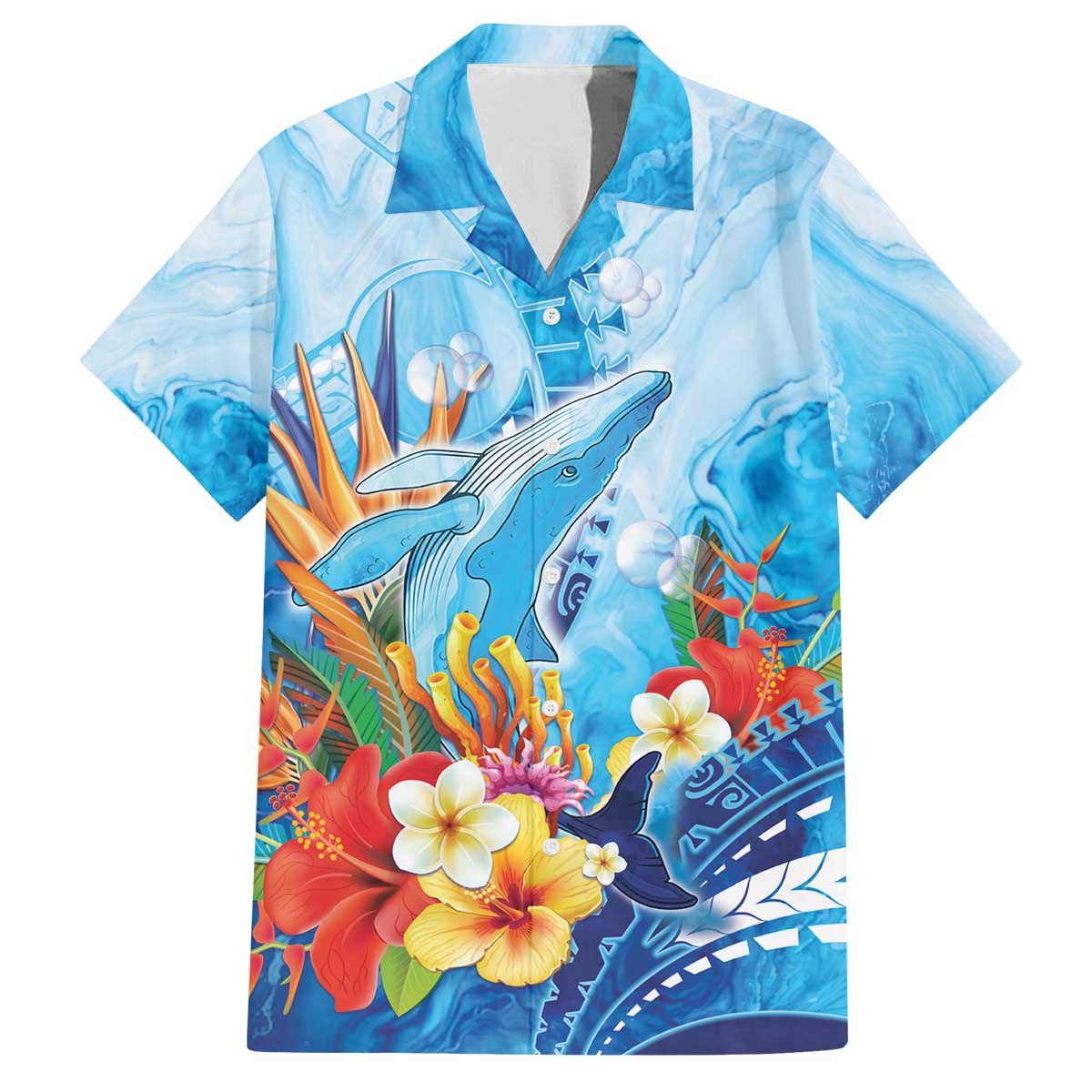 Polynesia Humpback Whale Family Matching Off The Shoulder Long Sleeve Dress and Hawaiian Shirt Ocean Style