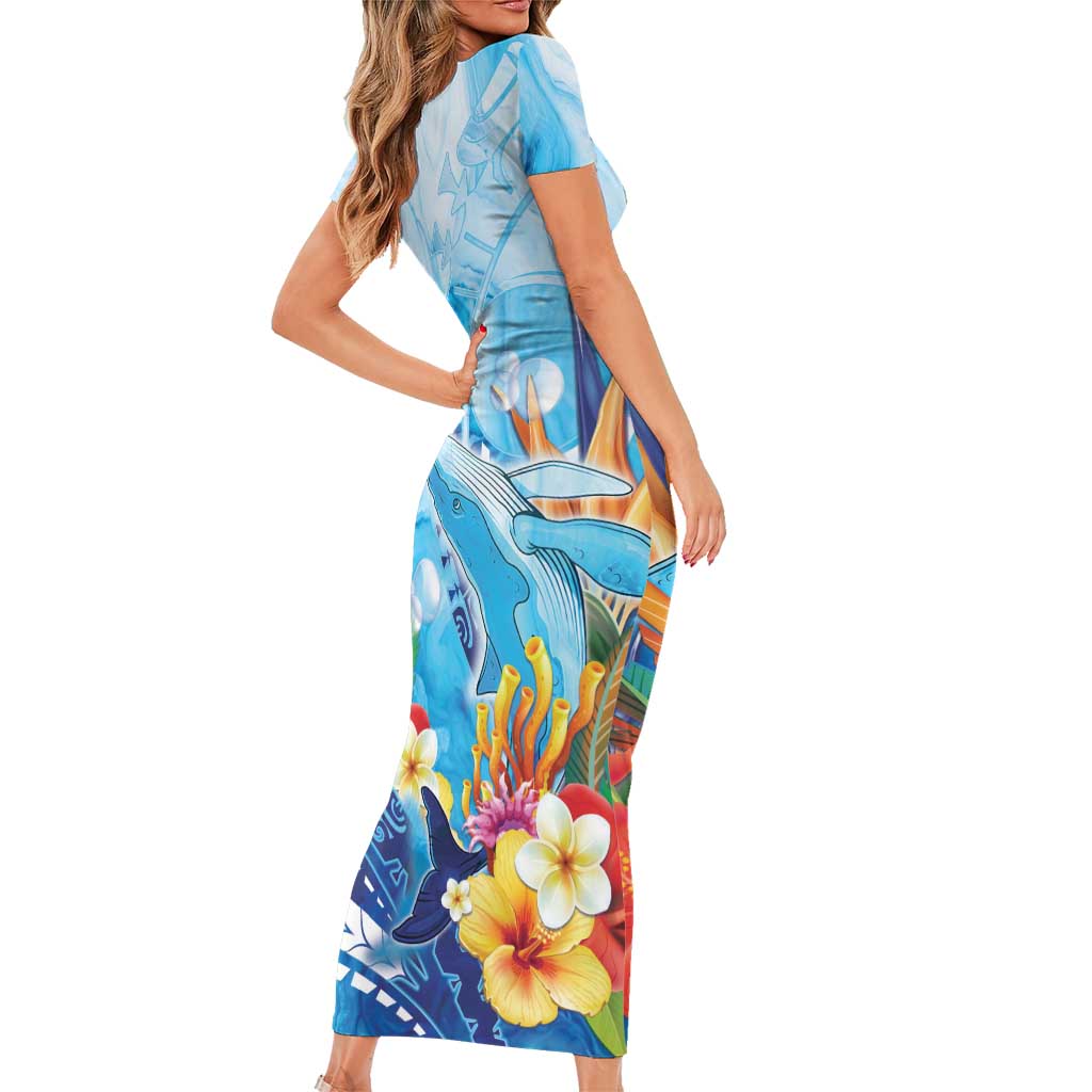 Polynesia Humpback Whale Family Matching Short Sleeve Bodycon Dress and Hawaiian Shirt Ocean Style LT05 - Polynesian Pride