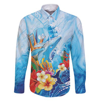 Polynesia Humpback Whale Family Matching Tank Maxi Dress and Hawaiian Shirt Ocean Style LT05 Dad's Shirt - Long Sleeve Blue - Polynesian Pride