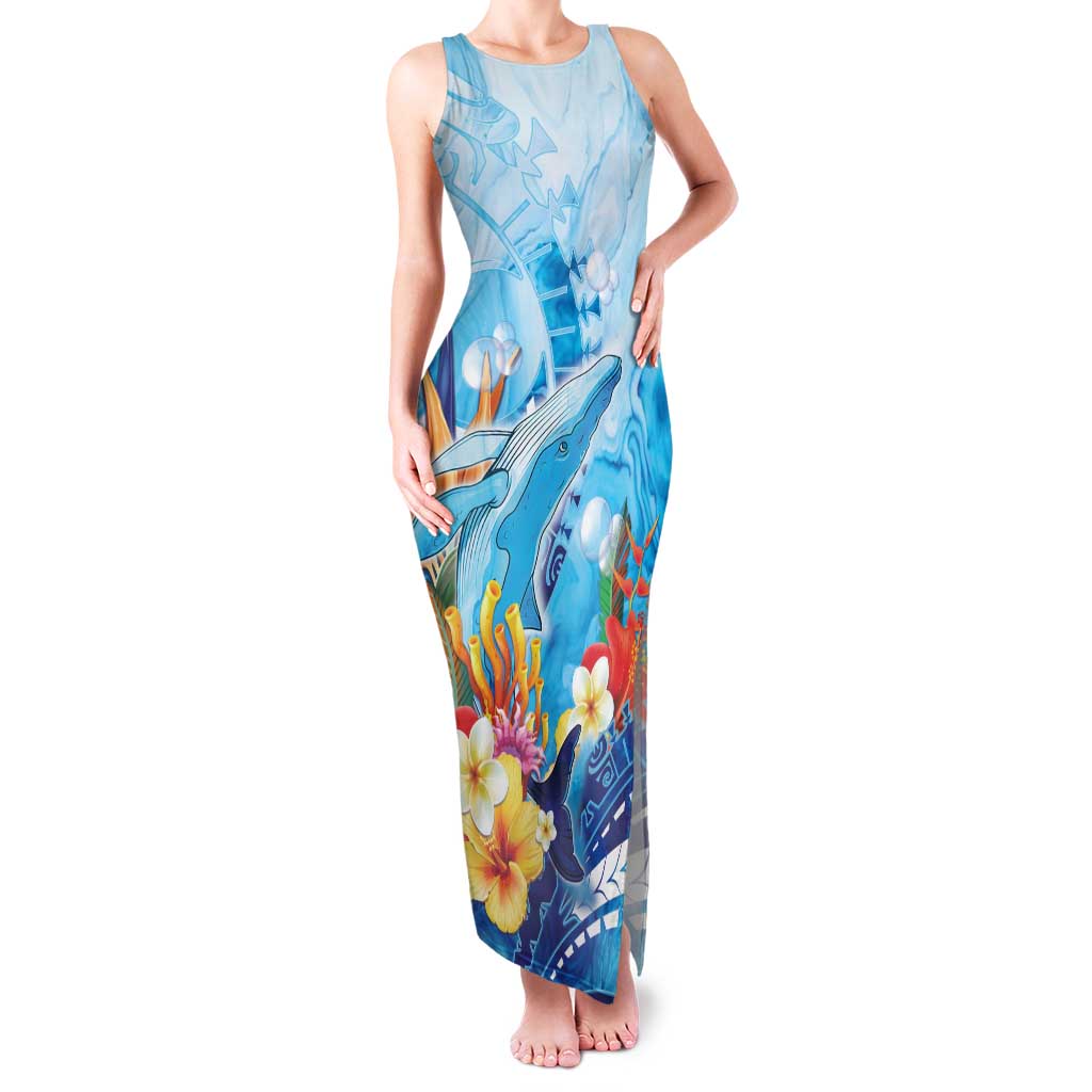 Polynesia Humpback Whale Family Matching Tank Maxi Dress and Hawaiian Shirt Ocean Style LT05 Mom's Dress Blue - Polynesian Pride