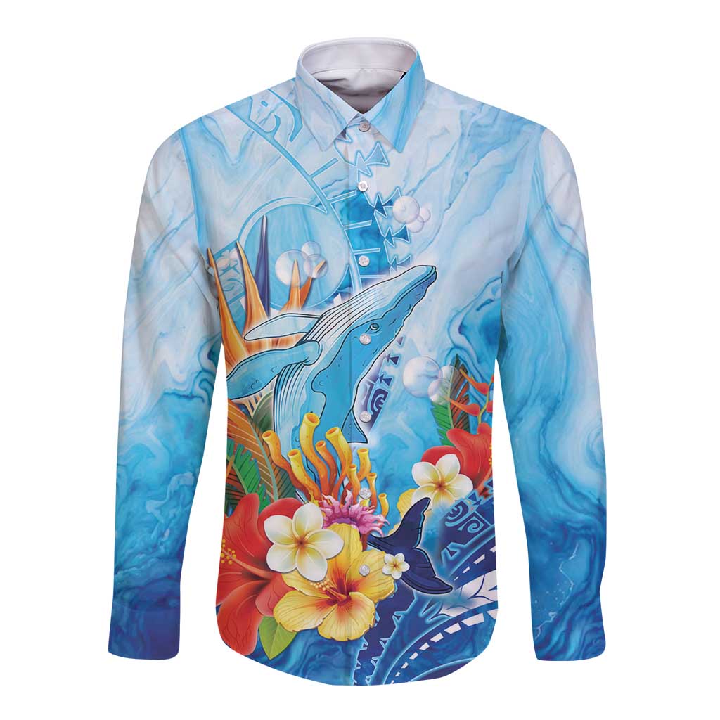 Polynesia Humpback Whale Long Sleeve Button Shirt Ocean Style