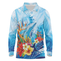 Polynesia Humpback Whale Long Sleeve Polo Shirt Ocean Style LT05 Blue - Polynesian Pride