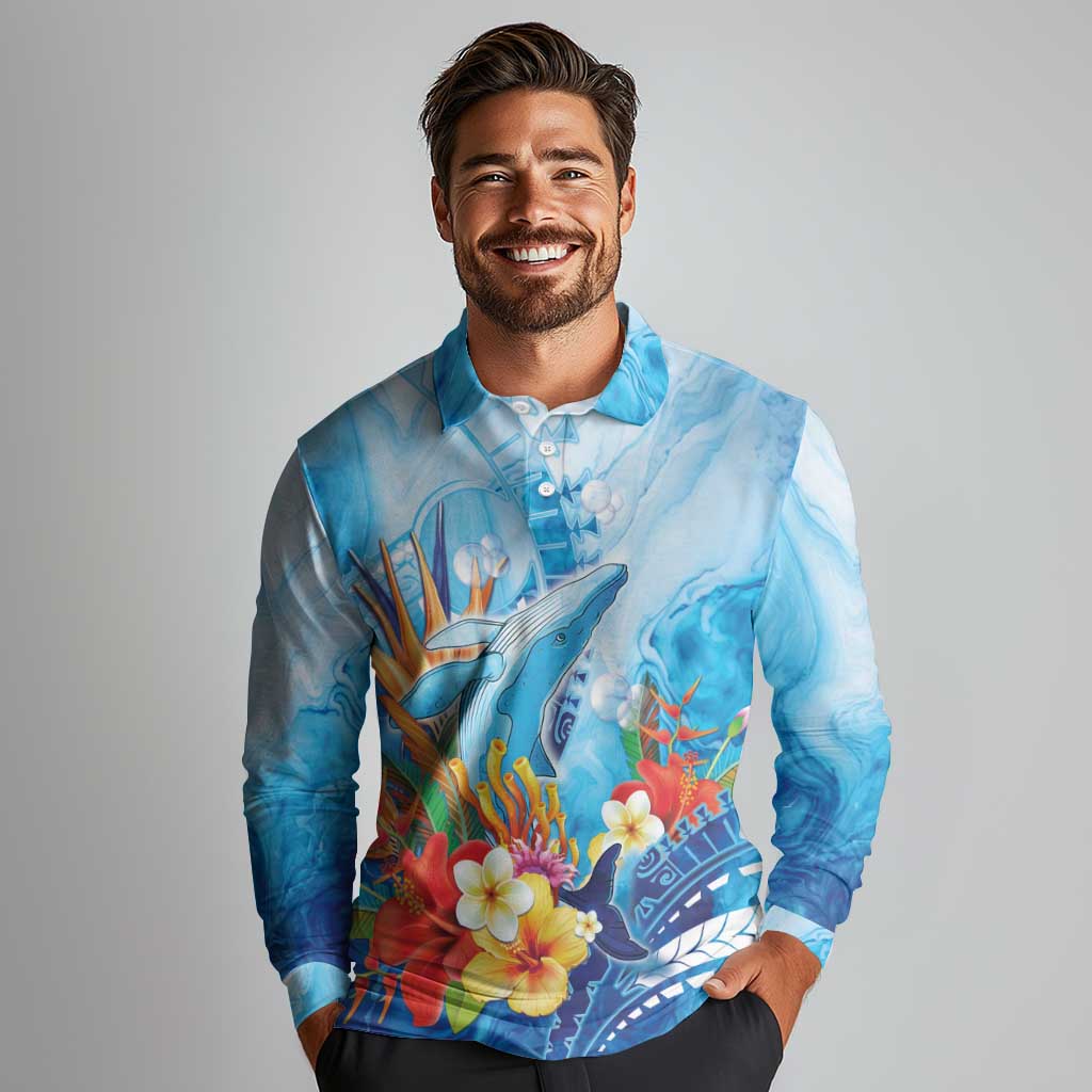 Polynesia Humpback Whale Long Sleeve Polo Shirt Ocean Style LT05 - Polynesian Pride
