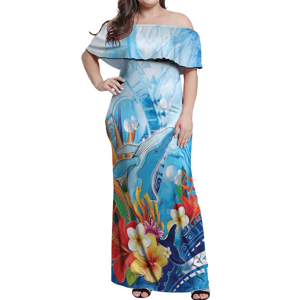 Polynesia Humpback Whale Off Shoulder Maxi Dress Ocean Style