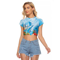 Polynesia Humpback Whale Raglan Cropped T Shirt Ocean Style LT05 Female Blue - Polynesian Pride