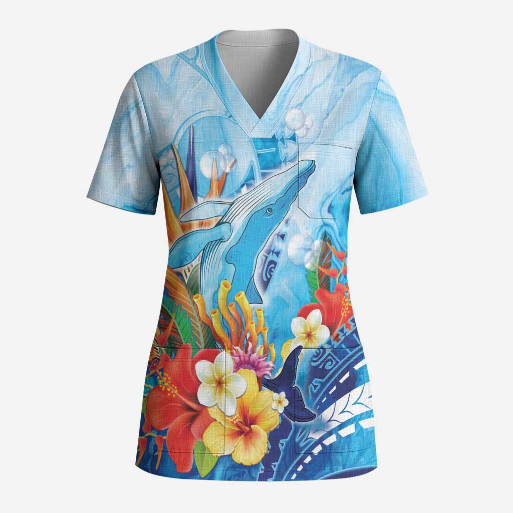 Polynesia Humpback Whale Scrub Top Ocean Style - Polynesian Pride