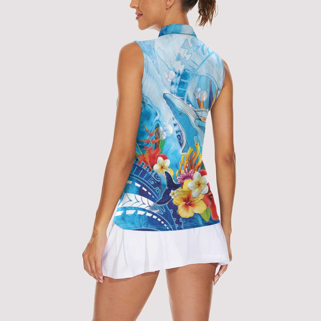 Polynesia Humpback Whale Women Sleeveless Polo Shirt Ocean Style