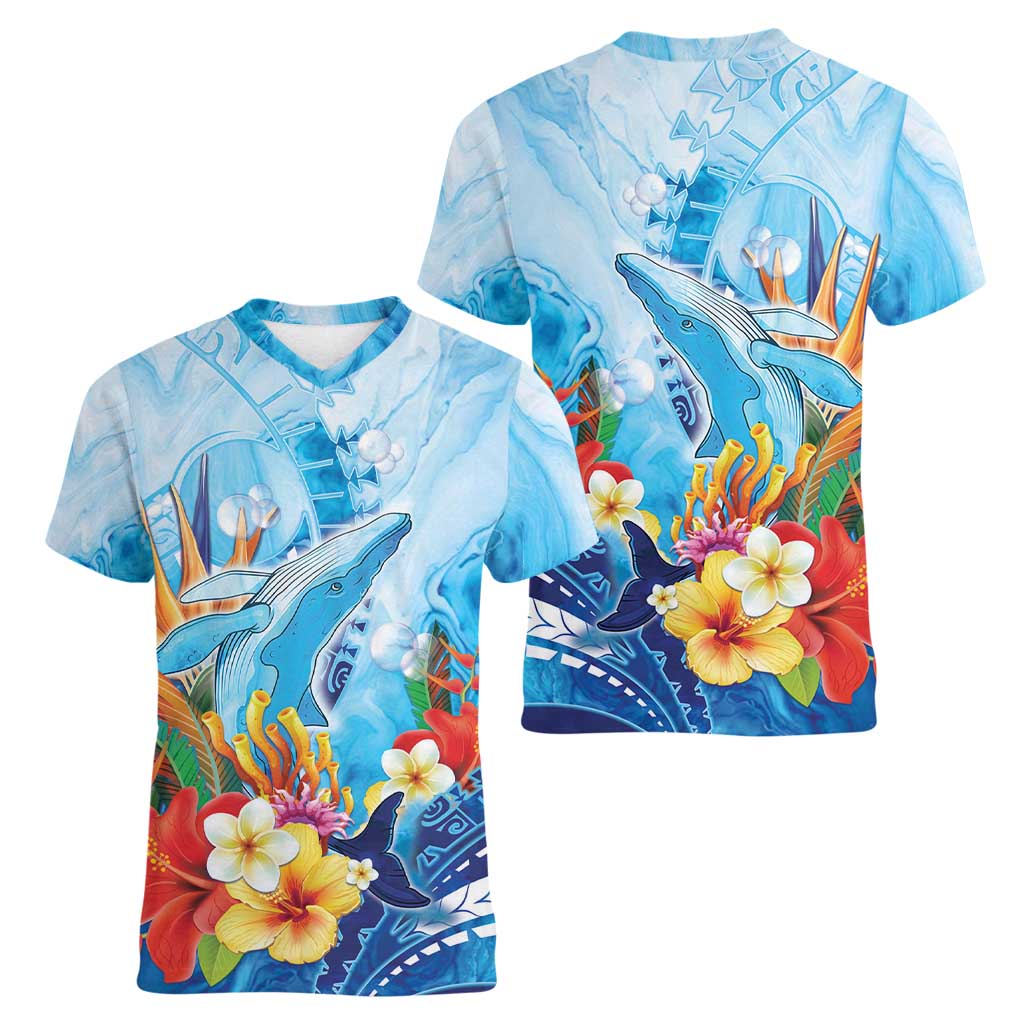 Polynesia Humpback Whale Women V-Neck T-Shirt Ocean Style LT05 - Polynesian Pride